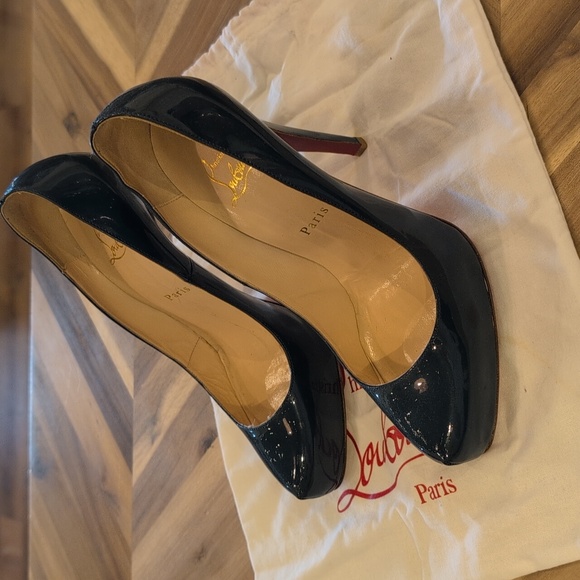 Christian Loubutin Platform Deep Teal Patent Leather Stilettos Sz 38 - Picture 3 of 14